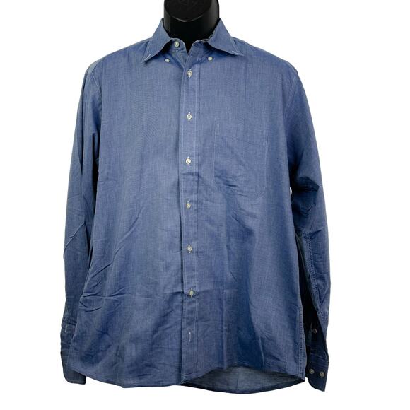 Cole Haan Cotton Long Sleeve Blue Chambray Button Down Shirt Size L - Picture 1 of 9